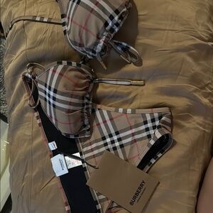 Burberry Plaid Bikini in Tan and Black